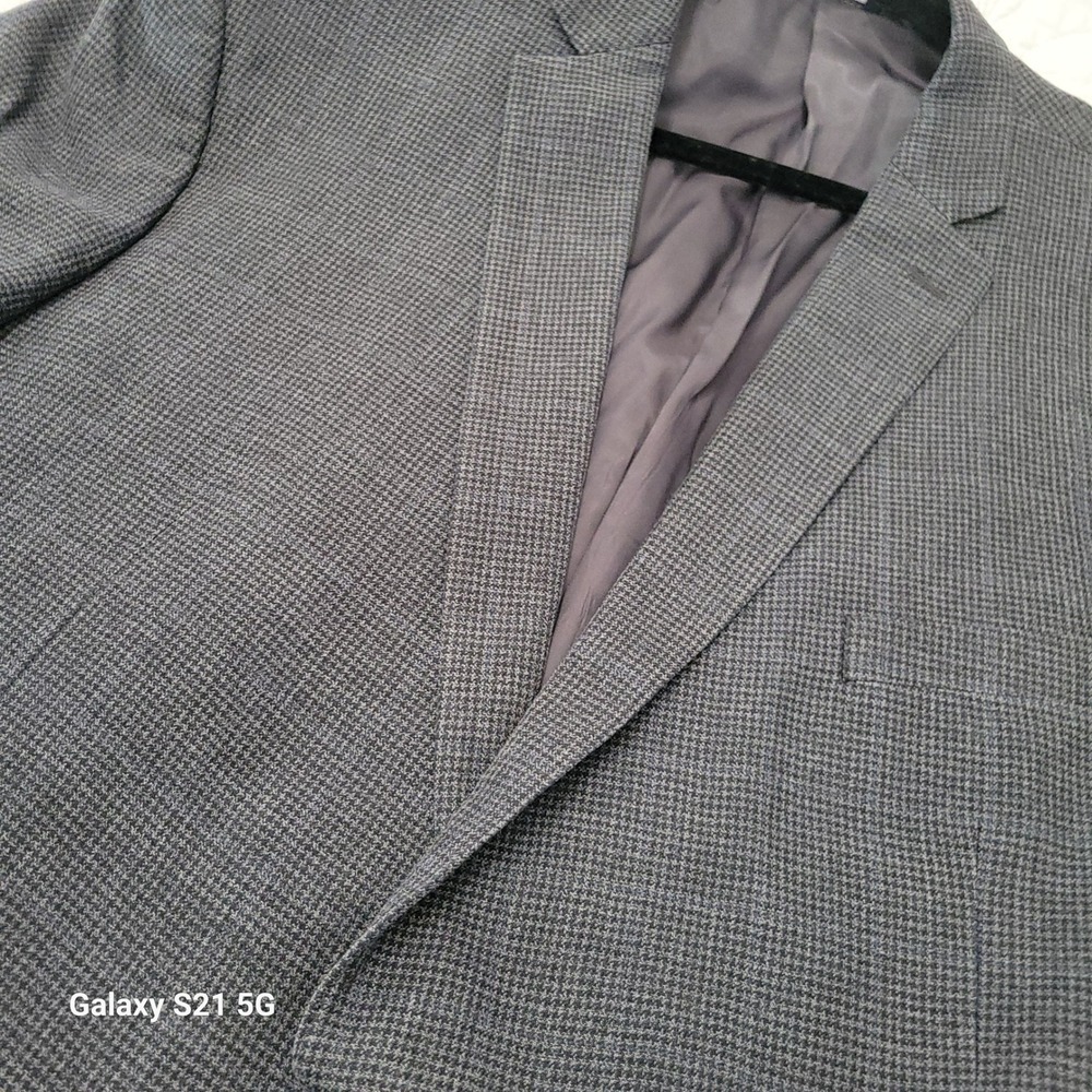 VTG RALPH Ralph Lauren 54L Grey Houndstooth Silk Wool Blazer Sport Coat Mens